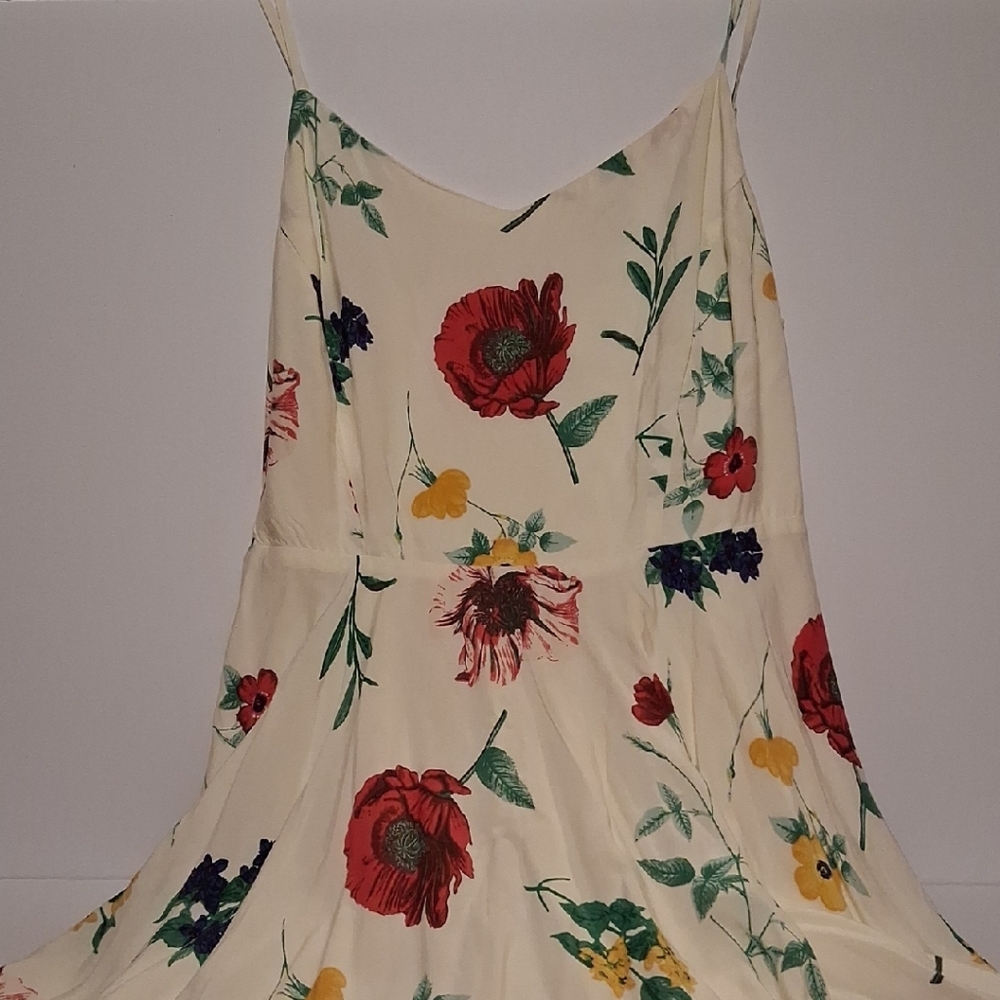 Cream Yellow  and Red Camisole Mini Dress with Floral Design